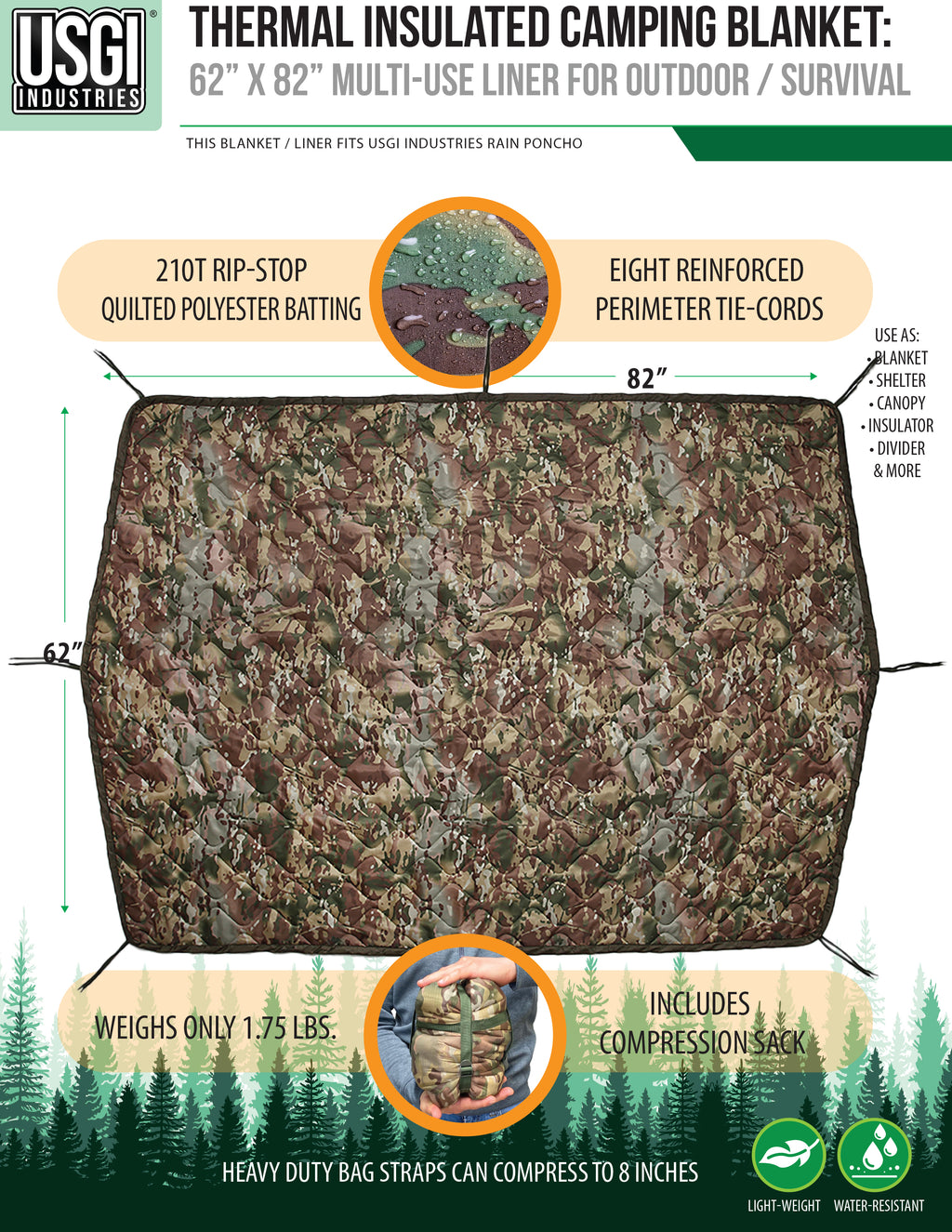 USGI Industries Military Woobie Blanket - Thermal Insulated Camping Bl