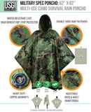 USGI Industries Military Spec Rain Poncho - Emergency Tent, Shelter, Multi Use Rip Stop Camo Survival Rain Poncho