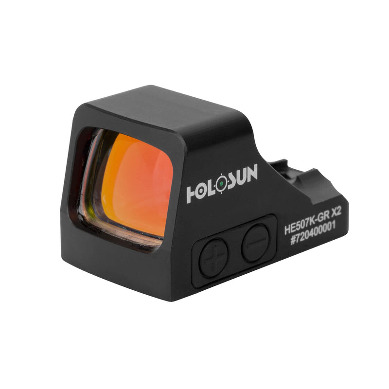 HOLOSUN HE507K-GR X2 / HS507K X2 Multi-Reticle 2 MOA Dot & 32 MOA Circle Open Reflex Pistol Sight - Durable Shake-Awake Parallax-Free Aluminum Sight for Subcompact Handguns - Green & Red Dot Options