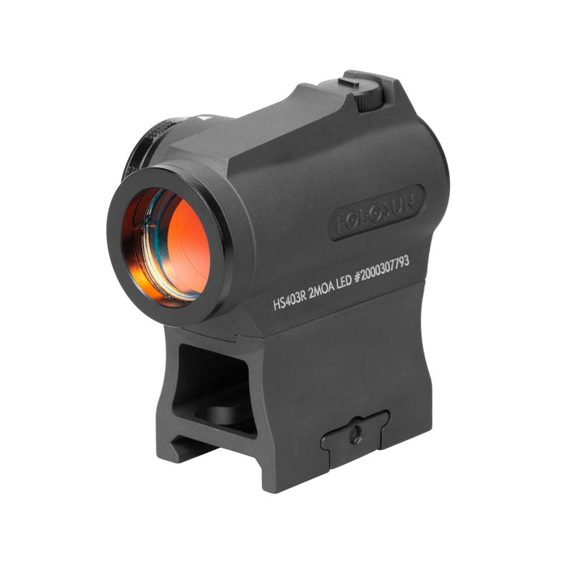 HOLOSUN HS403R / HE403R-GD 2 MOA Dot Micro Sight for Rifle - Durable Aluminum Parallax Free Rotary Switch Super Led Sight with Multilayer Reflective Glass & 12 Brightness Settings - Red/Gold Options